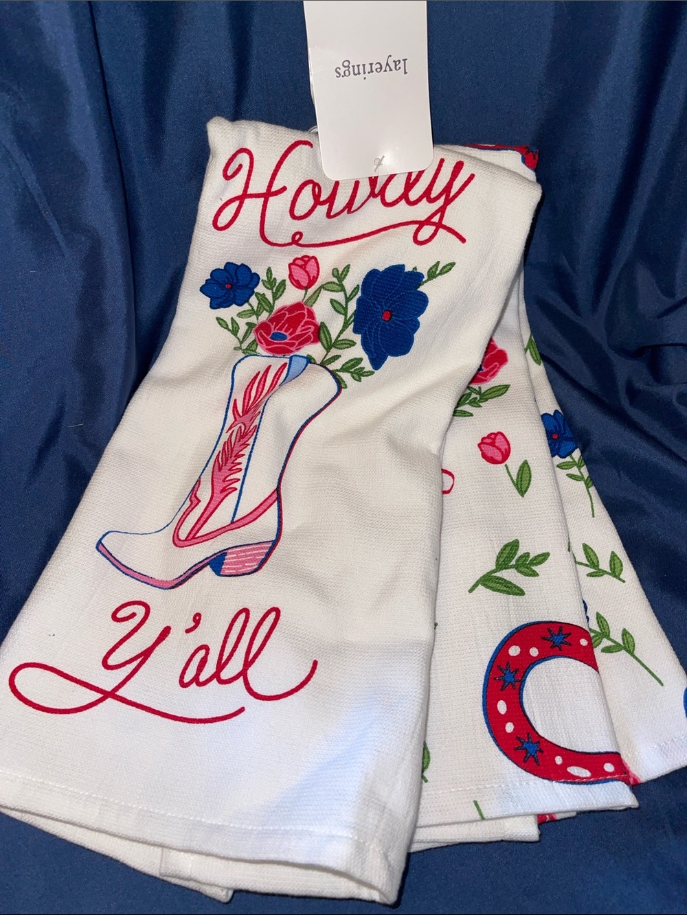 Howdy Y'all Kitchen Towels with Cowboy Boot Floral Design